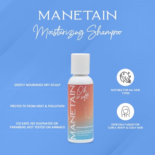 Image of Manetain Moisturising Shampoo 50ml for Daily Use Sulphate, Paraben & Toxin Free | Vegan Shampoo for Women, Men, & Kids with Curly, Wavy, Dry & Frizzy Hairs