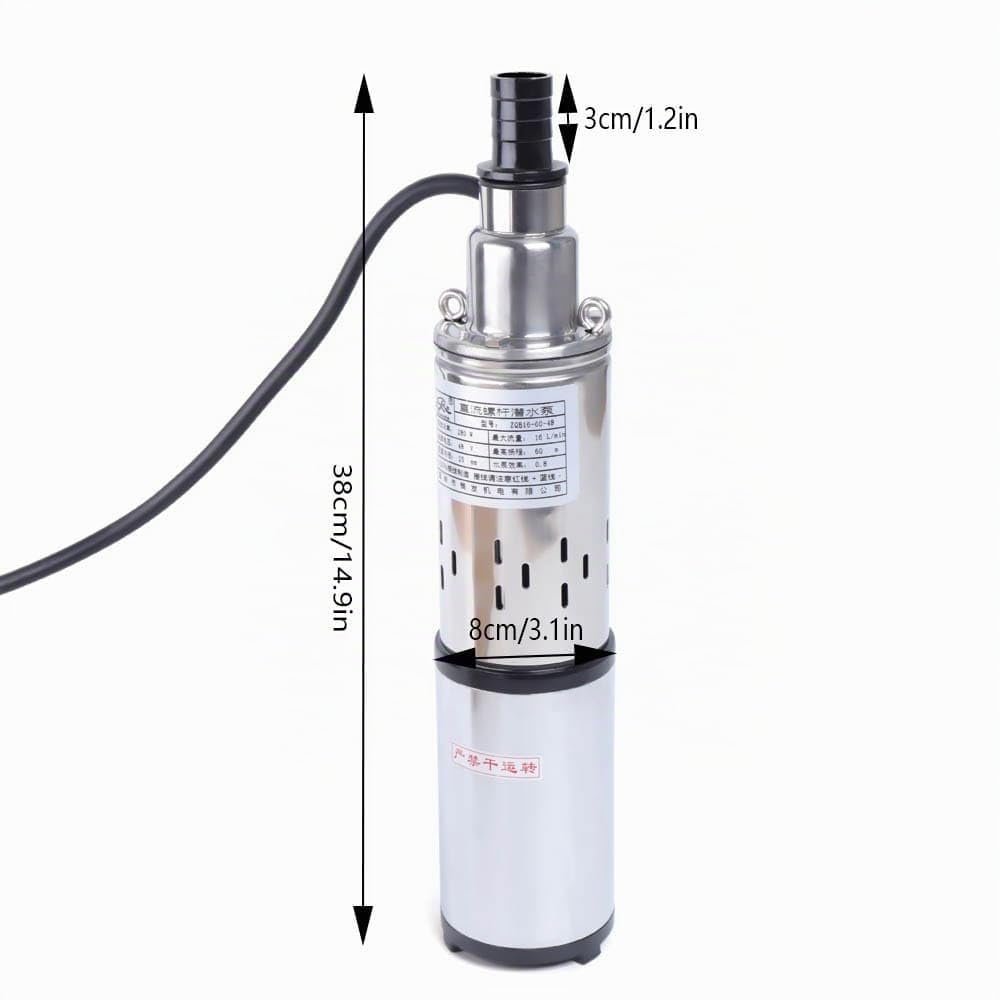 Pompe Immergée pour Puits Profond Solaire, 280W, Débit 960L/h, Hauteur 60m, Pompe de Puits Submersible, IPX8 Étanche, Idéal pour Irrigation, Jardin et Usage Domestique