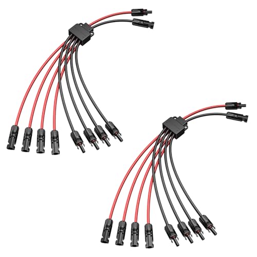 Bateria Power Solar Connectors 30A Y-Branch Cable, Solar Cable Parallel Adaptor Solar Panel Wire Connectors in Pair for Solar Panel (1*MF/MMMMFFFF), 2PCS Connect up to 4 Solar Panels-2PCS
