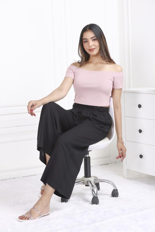 Image of Mlada Rayon Palazzo Pants for Women | Palazzo Pant for Women | Palazzo for Office Wear | Mid Rise Palazzo Pants | Regular Fit Palazzo Pants for Women | Relaxed Palazzo Pants | Solid Palazzo Pants