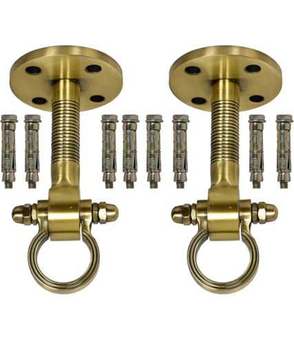 Image of 10 Inch Long Antique Golden Finish Pad Heavy Duty Ceiling Hooks for Hanging Zula for Home with Anchor Bolt Fasteners Suitbale for Hammock Swing Kadu Pack of 2