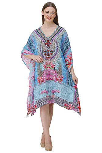 Image of RAVI RAJORIA Georgette Digital Printed Beach Wear Kaftan Blue Free Size R800 | Multi Color 2