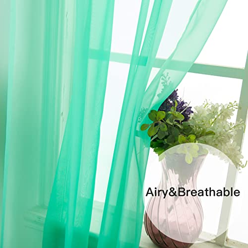 Tony's Collection Aqua Sheer Curtains 96 Inches Long, Voile Curtain With Rod Pockets Drapes For Living Room Dining Room(34X95 Inch, Aqua,2 Panels) #TOP5