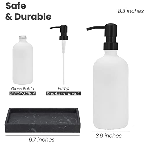 Langley 2 Pack Glass Soap Dispenser With Pump And Marble Tray Vintage Soap Dispenser Bathroom & Kitchen Set Dish Soap, Hand Soap, Lotion Waterproof Labels White Bottles With Black Pumps #TOP1
