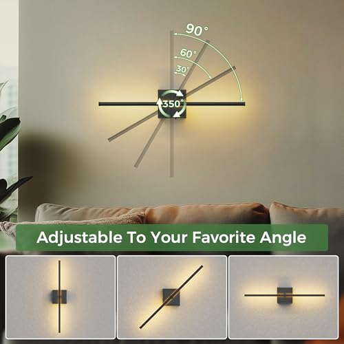 Image of DORESshop Battery Operated Wall Sconces Set of 2, Dimmable Battery Wall Sconce with Remote Control, Black 350Rotate Rechargeable Sconces, 23.7 Inch Wireless Wall Lights for Bedroom, Living Room