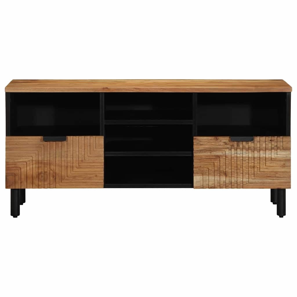Mueble bajo para TV (madera maciza, mango marrón, 100 x 33 x 46 cm) | Elegante mueble de TV para sala de estar y dormitorio con amplio espacio de almacenamiento y elegantes cajones de madera.