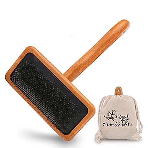 Clumsypets Dog Slicker Grooming Brush Pet Bamboo Slicker Shedding Brush for Cats & Dogs Grooming Removes Mats, Tangles Loose Hair, and Undercoat