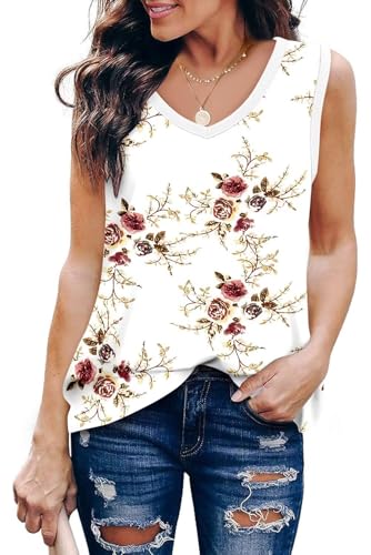 KISSMODA Womens Flora Print Tank Tops Ribbed Summer Shirt Sleeveless Summer Casual Women Blouses(S-3XL)
