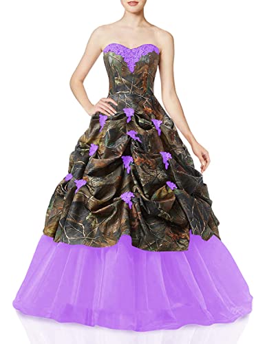 Chupeng Women s Appliques Camouflage Satin Wedding Bridal Dresses Prom Quinceanera Ball Gowns Plus Size Lilac 10