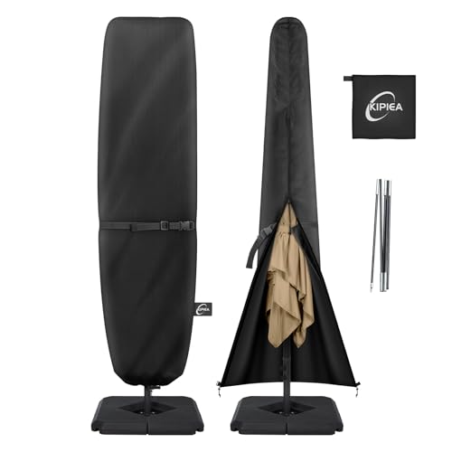 Kipiea Patio Umbrella Covers for 13'-15'Double-Sided Umbrella, Upgrade 500D Heavy Duty Outdoor Umbrellas Covers with Support Pole and Straps