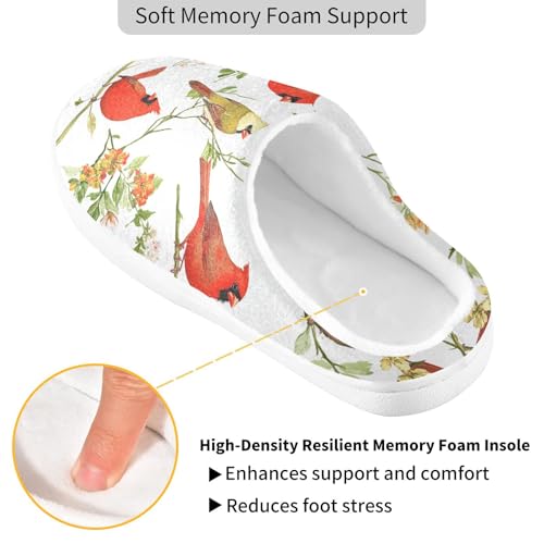 Funny Northern Red Birds White Women Cotton Slippers Closed Toe Memory Foam Home Slippers for Hospital Funny Presents 6-72