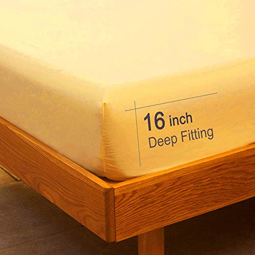 Image of SONORO KATE Bed Sheet Set Super Soft Microfiber 1800 Series Luxury Egyptian Sheets 16-Inch Deep Pocket,Wrinkle and Hypoallergenic-4 Piece (Yellow, Queen)