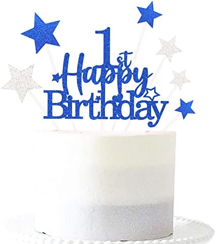 Glittery Royal Blue 10th Cake Topper with Star Boys and Girls 10th Birthday Party Supplies, Ten Years Old Birthday Party Decorations