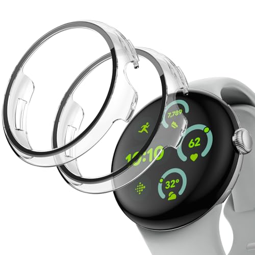 2 Pack for Google Pixel Watch 3 45mm(2024) Screen Protector Case,JZK Full Protective Case Cover Scratch Resistant Bumper Shell for Google Pixel Watch 3 45mm Accessories,Clear+Clear