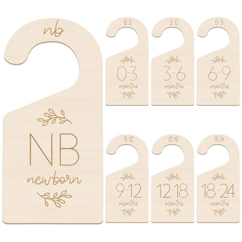 Image of 7 Pcs Wooden Baby Closet Dividers, Double-Sided Baby Clothes Size Hanger Organizer from Newborn to 24 Months, Nursery Closet Dividers for Girls and Boys Room Nursery Decor