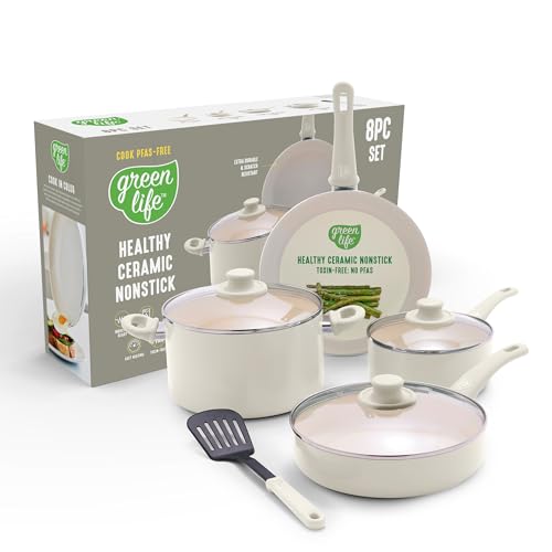 GreenLife 8 Piece Nonstick Cookware Set, Non-Toxic PFAS-Free Ceramic Pots & Pans, Dishwasher & Oven...