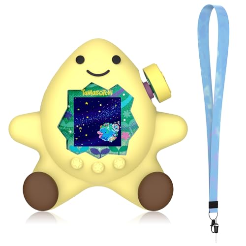 Coque Tamagotchi Paradise silicone jaune étoiles 3D avec cordon amovible