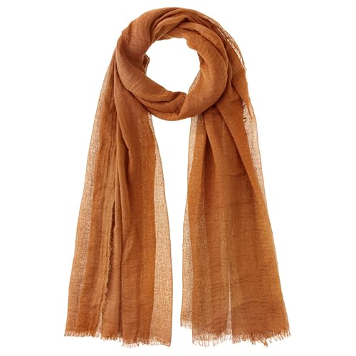 Nydotd Women Summer Cotton Linen Scarf Crinkle Long Beach Shawl Wrap hijab with Fringe (Caramel, 71 x 35 Inch)