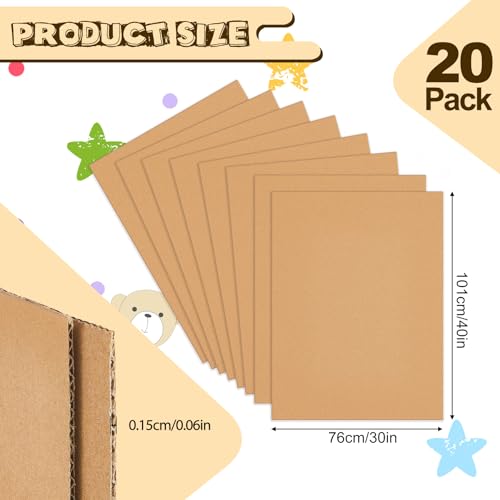 Image of 20 Pack 30 X 40 Inch Brown Cardboard Sheets | Corrugated Flat Inserts for Packing Shipping Mailing, Protective Separators for Fragile Items Dishes, DIY Crafts Projects