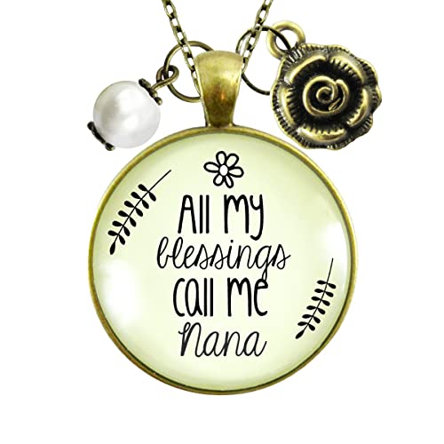 Nana Necklace All My Blessings Southern Grandma Jewelry For Women From Grandchildren 24" Chain - Handmade Family Theme Vintage Pendant Bronze Rose Charm, Gift Packaged Grandmother Message Card & Box #TOP1