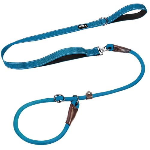 Fida 2-in-1 Slip Leads for Dogs with Double Handles, Tangle Free Leash for Large Dogs That Pull, Heavy Duty No Pull Training Leash Reflective Soft Padded for Large & Medium Breed(6ft,Blue)