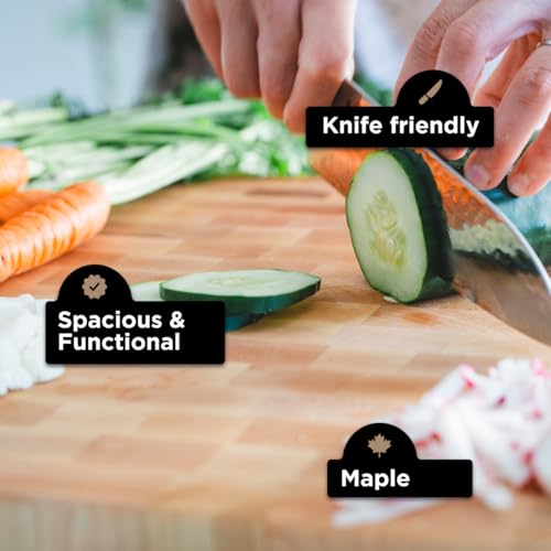 WoodForChef Heritage Large Maple End Grain Cutting Board – Heavy Butcher Block Board with Feet & Mineral Oil Bottle – Foodsafe Wooden Prep Deck for Kitchen & Professional Chefs - 18x16x2 inches by WoodForChef - Image 2