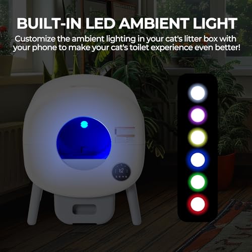 Fsitego Caja de Arena para Gatos autolimpiable: Caja de Arena automática Extragrande para múltiples Gatos con tapete – Caja de Basura sin Olor para Gatos con Control de aplicación de luz Ambiental - Imagen 8