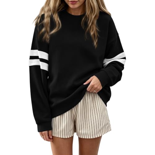Varsity Striped Sweatshirt Women Crew Neck Oversized Sweatshirt Sweatshirts - image 3