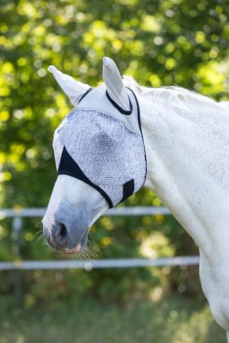 Covalliero Máscara anti-mosquitos com proteção auditiva, máscara para cavalo, cinzento claro, cob, com proteção UV, enchimento de lã