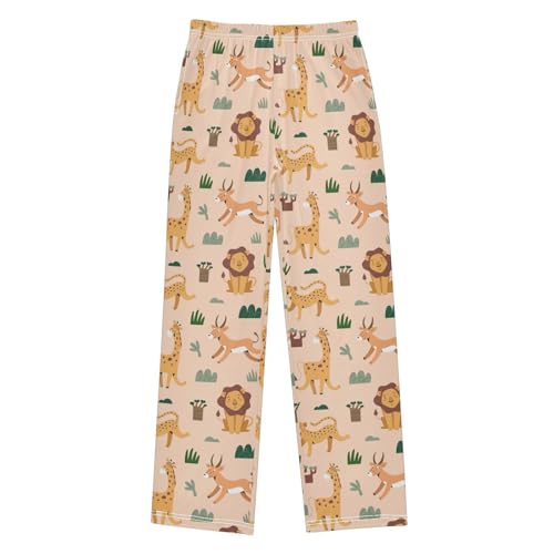 Tiger Lion Giraffe Boys Long Pants Soft Trousers Elastic Waist Kids Lounge Bottoms with Pockets S-XL