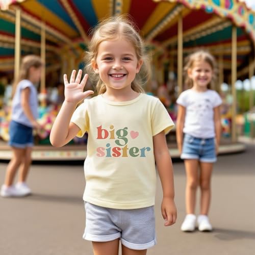 Big Sister Shirt for Girls Toddler Kids Pregnancy Announcement Promoted to Big Sis T-Shirt Summer Short Sleeve Top4