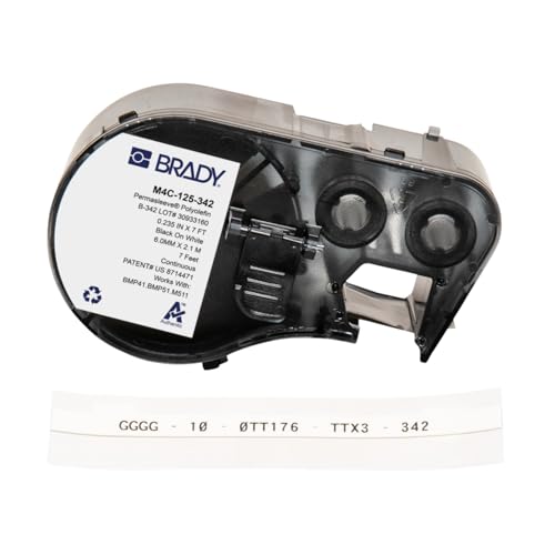 Ruban thermorétractable Brady M4C-125-342 noir sur blanc 5.97mm pour étiqueteuses BMP41 et BMP51