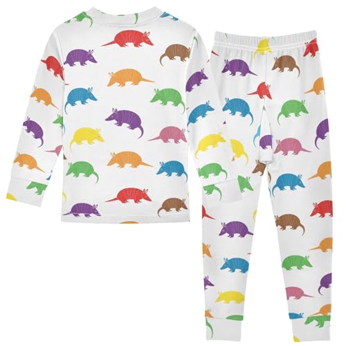 Pajama Sets Long Sleeve Colorful Armadillos Repeat Pattern Soft Comfy Sleepwear 2 Piece PJS 3-8T3