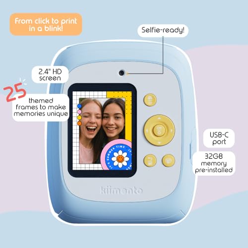 Image of kiimento Instant Print Digital Camera, Ink-Free Thermal Printing with 4 Color-Themed Paper Options, 2.4 inch HD Screen, Selfie Lens, 48MP Photo, 1080p Video, 32GB Memory Card - Model P2 (Mint)