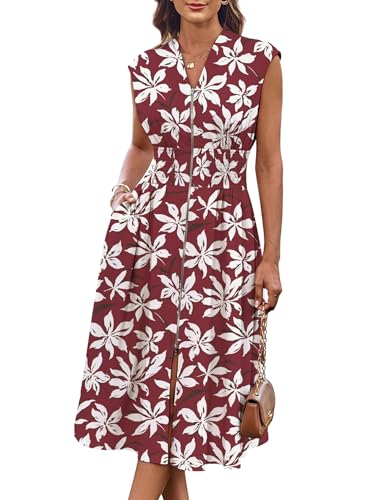 Image of GRACE KARIN Business Casual Dresses for Women 2026 Summer Flowy Boho Vacation Sundress Burgundy Floral 2XL
