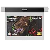 KUVASONG 13.3 Inches Flip Down Smart Kitchen TV, 4K Resolution, Full Viewing Angle Under Cabinet Kitchen TV, Silver Color (KVS133KT-S, 2024 Model)
