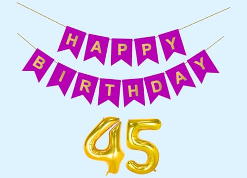 Image of 45th Happy Birthday Decoration Kit Purple for 45 year Old Boys Girls Men with Number Forty-five Party Decorations Decor Celebration Items Item Set Combo Reusable Paper Banner