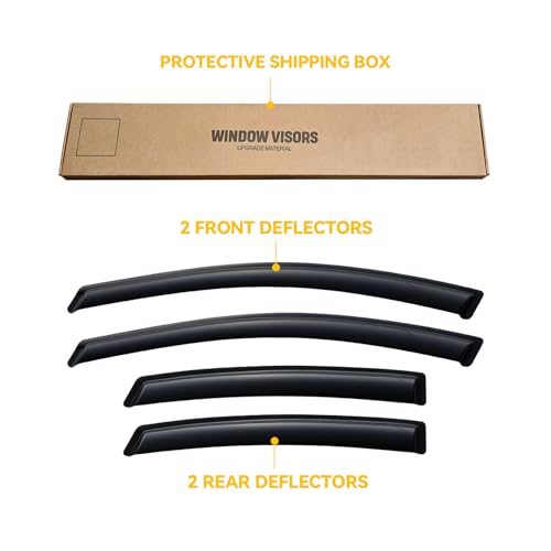 Image of Rain Guards for 2013-2016 Dodge Dart, Out-Channel Window Visor Shields Vent Deflector Shade Wind Dark Smoke 2014 2015 2016 13 14 15 16, Tape-On Outside-Mount, 4PCS