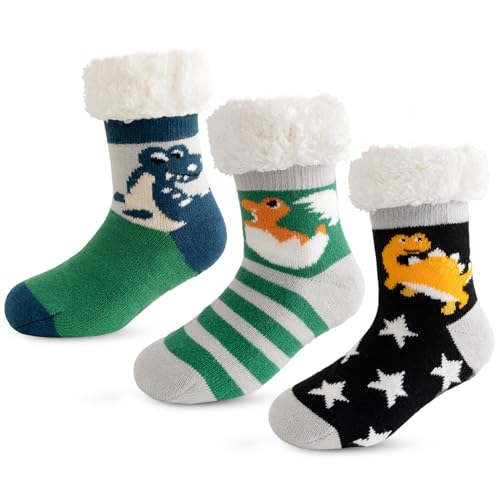 Vihir Calcetines Antideslizantes Niños, Calcetines de Invierno Cálidos, Calcetines Andar por Casa Niño, Calcetines de Navidad Niña, Cálido y Suave, 3 Pares
