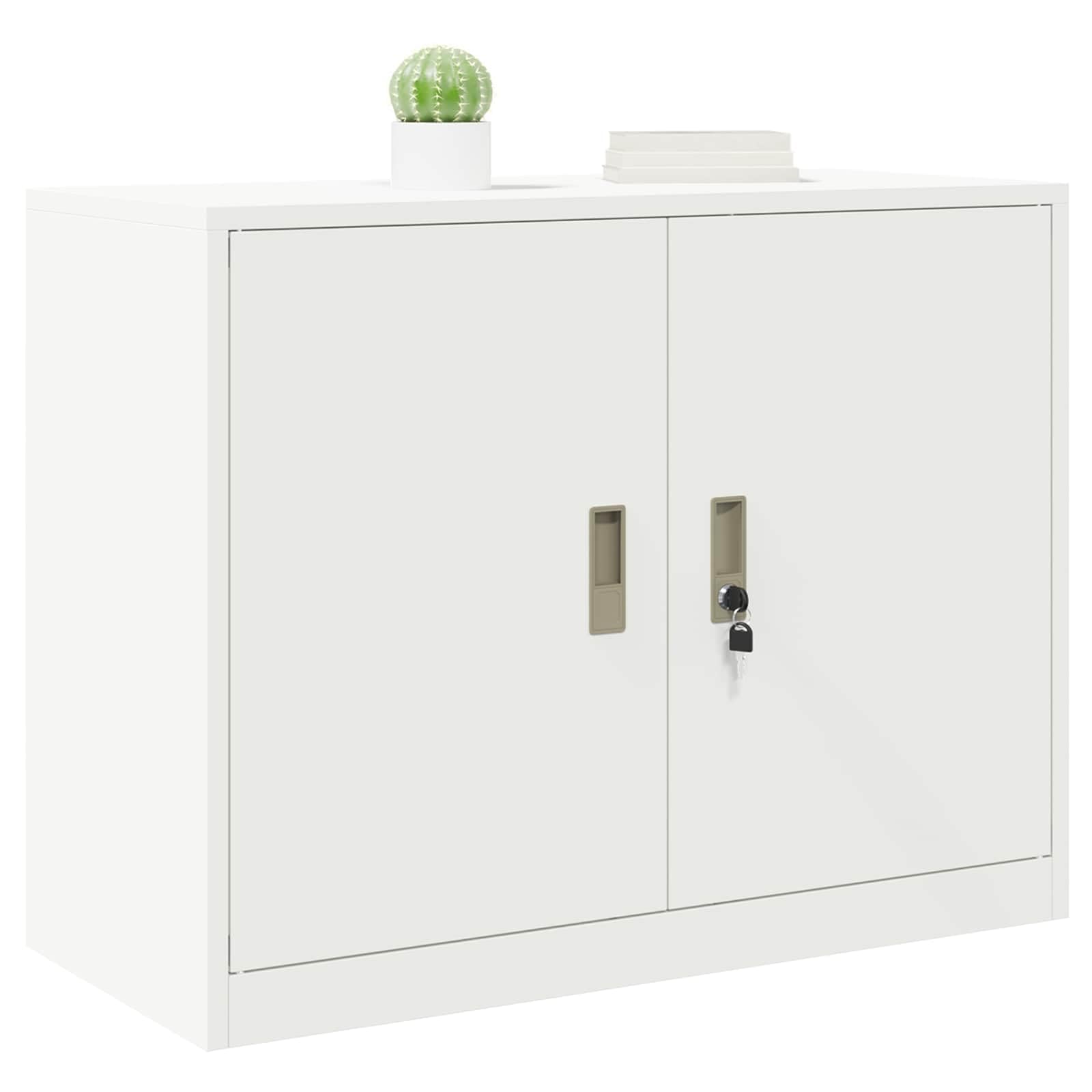 Armario de almacenamiento blanco de acero 90 x 40 x 70 cm con puertas con cerradura, ideal como armario de oficina, archivador, archivador, archivador, archivador colgante y pila de papel en