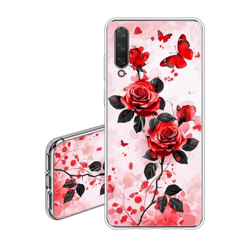 JEZSTHAI Custodia Compatibile con Xiaomi Mi 9 Lite Cover Trasparente in Silicone Con Design Grafico,Ultra Sottile Antiurto Antigraffio Morbida TPU Protettiva Case,Rosa