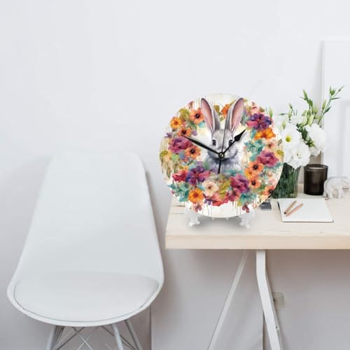 Horloge à piles aquarelle lapin fleurs affichage clair facile à lire - 6