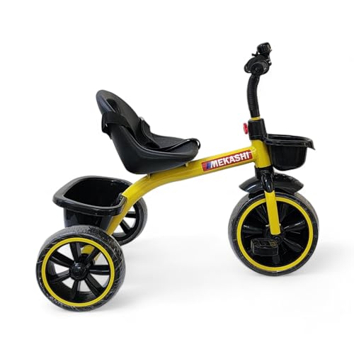 Image of MEKASHI T-001RW Plug N Play Kids Trike /Baby Tricycle, Big Size Storage Basket, Bell, Comfortable Seat with Seat Belt, 12 to 48 Months, Load Upto 35Kg, Easy Assembly, Heavy Guage Steel Frame, Yellow