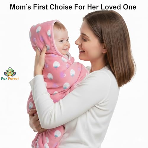 Image of Ultra-Soft Baby Hooded Blanket | Newborn Baby Wrapping || Coral Fleece Material Hypoallergenic | Towel Cum Blanket with Teddy Design (0-3Years) (Light Pink)