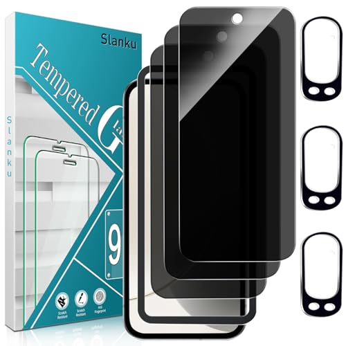 Slanku [3+3 Pack] for Google Pixel 9 Pro XL Privacy Screen Protector with Installation Frame and Camera Lens Protector Anti Spy Private Tempered Glass Full Coverage Protection No-Bubbles Anti-Scratch Easy to install