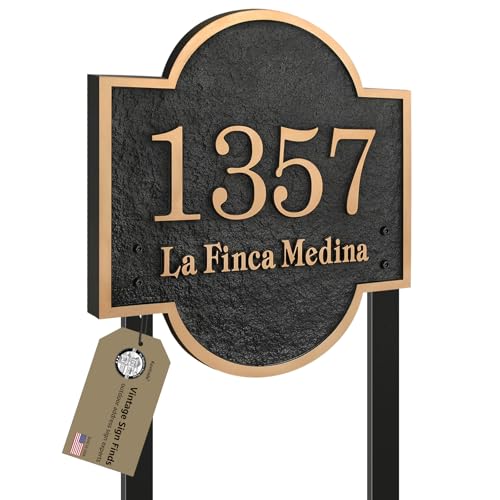 Lawn Address Sign Plaque - Personalized House Number Plaque Sign,Address Numbers for House,Engraved Metal & Large Option Make Your House Standing Out (Stakes Included) 12.6'' x 12''