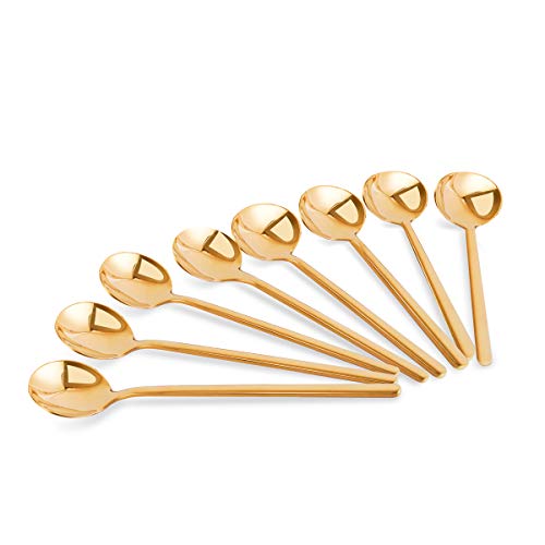 Demitasse Espresso Spoons Set of 8 Gold Mini Coffee Spoons 51 inch 1810 Stainless Steel Small Spoons set for Rest CoffeeSugarTeaIce CreamDessert Appetizer by Lumon