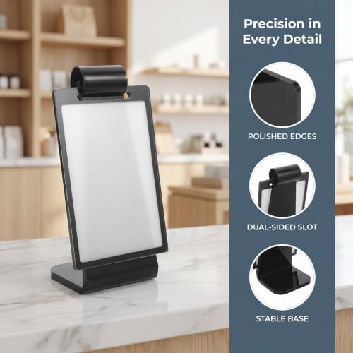 Soporte de menú acrílico negro con base ancha y diseño modular estable 3