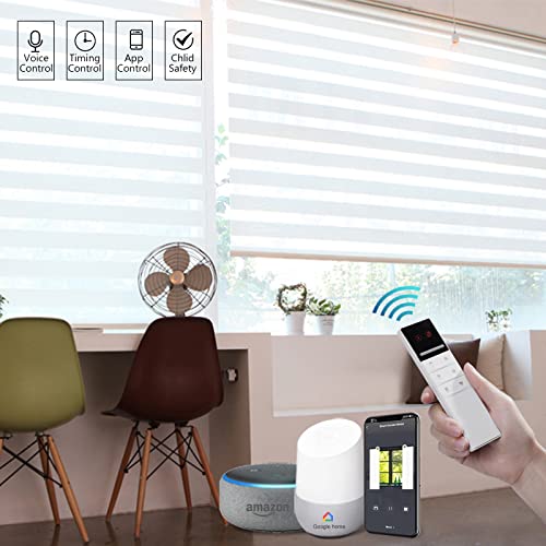 Acmeart Motorized Zebra Blinds With Remote,Semi-Blackout Dual Layer Horizontal Window Blinds Shades For Home Office,Customized Size (Pure White) #TOP6