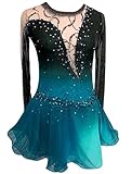 ZYDANC Girls Ice Skating Competition Dress Professional Figure Skating Skirt Gymnastics Leotards Gradient Activewear,B,L